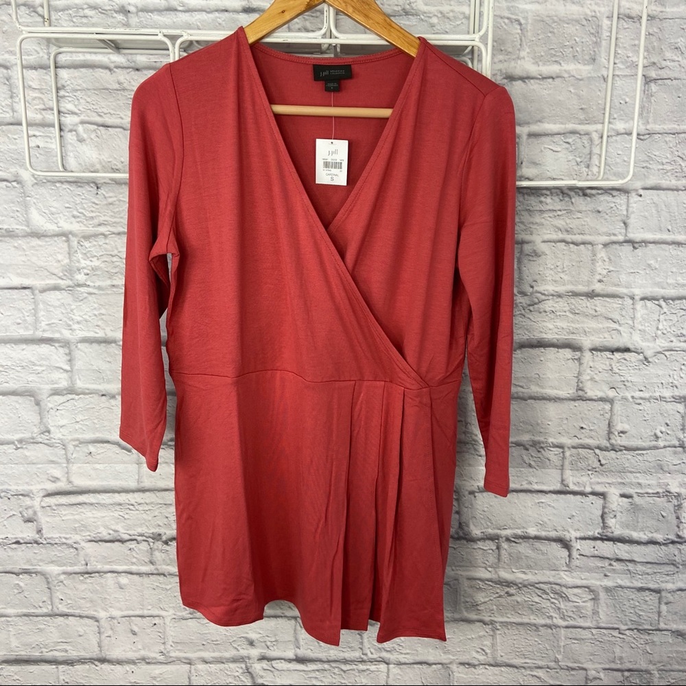 J Jill Wearever Pleated Crossover Top In Pink